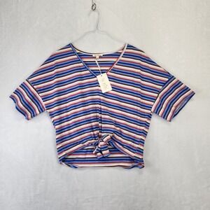 la miel womens striped vneck tie front short sleeve casual top size s